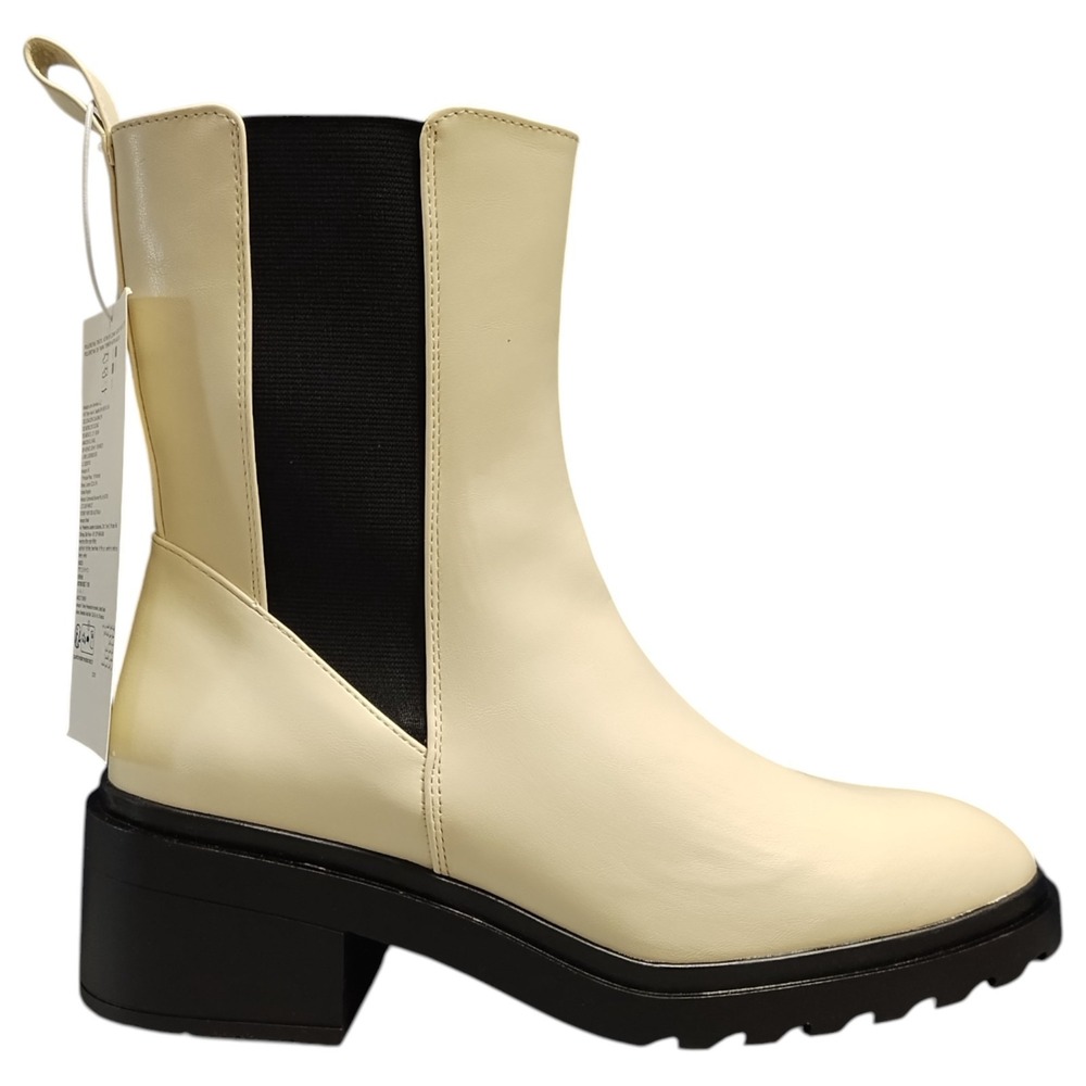 Amazon Essentials Chelsea Boots Womens US 10.5 White Black Chunky Sole Pull On